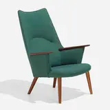 Lounge chair, model AP 27 by Hans J. Wegner, c. 1954, upholstery, oak, sold Nov 2022
