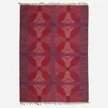 Flatweave carpet by Judith Johansson, c. 1955, hand-woven wool, sold Nov 2022