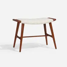 Stool, model AP 30 by Hans J. Wegner, c. 1955, teak, upholstery, sold Nov 2022