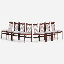 Dining chairs, set of eight by Arne Vodder, c. 1965, rosewood, upholstery, sold Nov 2022
