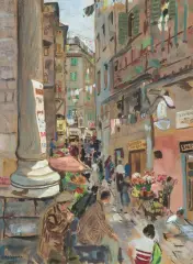 Belebte Strassenszene by Mario Cavaglieri, 1939, mixed media, offered Jun 2025
