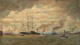 Hafenszene by Gustav Holstein, 1923, oil on canvas, sold Jun 2025