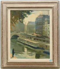 Am Seineufer in Paris by Bernard Lamotte, oil on canvas, sold Jun 2025