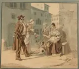 Strassenbild mit Gänseverkäuferin by Hieronymus Hess, 1830, watercolor, sold Jun 2025