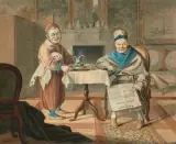 Niggi Münch und Bobbi Keller beim Frühstück by Hieronymus Hess, 1836, watercolor, sold Jun 2025