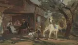 Schimmel vor dem Stall, Hasliberg by Rudolf Koller, oil, offered Jun 2025
