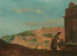 Frau mit Krug am Brunnen, Medina Sidonia by Frank Buchser, oil on paper, sold Jun 2025