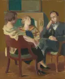 Die Unterhaltung by Wilhelm Gimmi, 1924, oil on canvas, sold Jun 2025