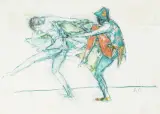 Tanz mit dem Narren by Alois Carigiet, 1951, gouache, sold Jun 2025