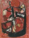 Abstrakte Komposition by Carl Walter Liner, 1957, oil on board, offered Jun 2025