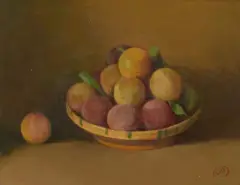 Stillleben mit Mirabellen by Gérard de Palézieux, oil on canvas, sold Jun 2025