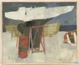 Boote by Hugo Wetli, 1965, oil on canvas, sold Jun 2025