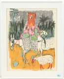 Esel mit Gepäck und Reiterin by Alois Carigiet, color lithograph, offered Jun 2025