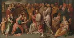 Lasset die Kinder zu mir kommen by Antwerpen, um 1605 & 15, oil on panel, sold Mar 2025
