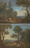 Gegenstücke: Landschaft mit Hirten und ihrer Herde/Landschaft mit rastendem Hirt und seiner Herde by Wilhelm Friedrich Hirt, 1768, oil on copper, offered Mar 2025