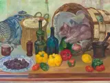 Stillleben mit Katze by Carlo Maximilian Cromer, oil on canvas, offered Mar 2025