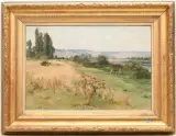 Sommerliche Flusslandschaft by Adrien Jacques Sauzay, oil on canvas, offered Mar 2025