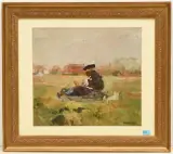 Lesende auf einer Wiese by Mario Cavaglieri, 1913, oil on board, sold Mar 2025