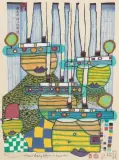 Pazifikdampfer by Friedensreich Hundertwasser, 1985, color woodcut, offered Mar 2025