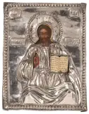 Russisch, Anfang 19.Jh by Christus Pantokrator mit Silberoklad, tempera, sold Mar 2025