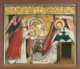 Verkündigung an Maria, verso Christophorus mit dem Jesuskind by Caspar Hagenbuch d.Ä., oil on panel, sold Mar 2025