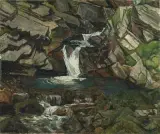 Bergbach aus der San Bernardinozeit by Victor Surbek, oil on canvas, offered Mar 2025
