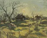 Landschaft mit weidenden Kühen by Martin Peter Flück, 1954, oil on canvas, offered Mar 2025