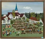 Die grosse Viehschau im Appenzell by Helen Güdel, 1977, oil on board, sold Mar 2025