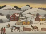 Der Langholztransport by Jakob Binder, 1974, oil, offered Mar 2025