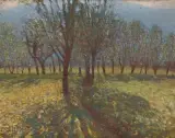 Mattina in campagna by Edoardo Berta, oil on panel, sold Mar 2025