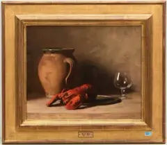 Stillleben mit Krug und Krebs by Werner Weber, oil on canvas, sold Mar 2025