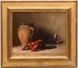 Stillleben mit Krug und Krebs by Werner Weber, oil on canvas, sold Mar 2025