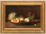 Stillleben mit Zwiebel, Blumenkohl und Fenchel by Werner Weber, oil on canvas, sold Mar 2025