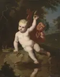 Bacchuskind mit Putto beim Fischen by Rom, um 1720, oil on copper, offered Dec 2024