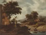 zugeschrieben Landschaft mit See und Ruine by Roelof Jansz van Vries, oil on panel, offered Dec 2024
