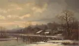 Winterlandschaft, im Hintergrund Blick auf die Zugspitze von Garmisch-Partenkirchen by Anton Doll, oil on canvas, sold Dec 2024