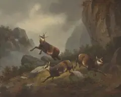 Szene einer Gemspirsche by Moritz Müller, 1878, oil on canvas, sold Dec 2024