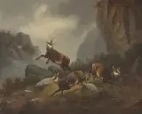 Szene einer Gemspirsche by Moritz Müller, 1878, oil on canvas, sold Dec 2024