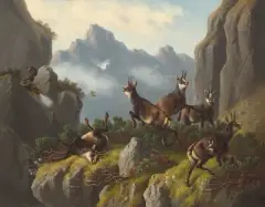 Gemsenjagd im Hochgebirge by Moritz Müller, 1875, oil on canvas, sold Dec 2024