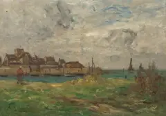 Hafen von Barfleur in der Normandie by Antoine Guillemet, oil on canvas, sold Dec 2024