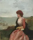 zugeschrieben Dame mit Buch in einer Küstenlandschaft by Alfred Emile Leopold Stevens, oil on canvas, offered Dec 2024