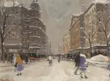 Budapest im Winter by Antal Berkes, gouache, offered Dec 2024