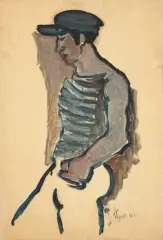 Pseudonym Helmut vom Hügel (Charlottenburg 1899–1931 Chantilly) Homme à la casquette et au maillot rayé by Helmut Kolle, 1925, oil on paper, sold Dec 2024