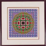 Pink, Green and Blue Optical by Victor Vasarely, Screenprint, offered Jul 2015