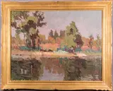 River Landscape by Mykola Nedilko, Oil on canvas, offered Jun 2015