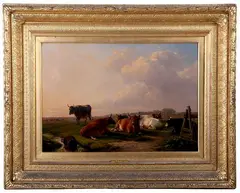 Cattle at Rest in an Evening Field by Eugène Verboeckhoven, Oil on canvas, offered Jun 2015