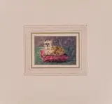 Terrier on Red Pillow by Thomas Churchyard, Watercolor, offered Jun 2015