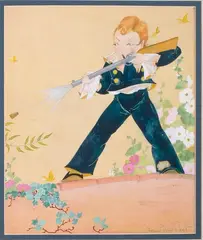 Boy with a Pop Gun by Fern Bisel Peat, Gouache on illustration board, offered Jun 2015