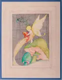 A Child with Wings Holding a Fish Standing on a Mushroom by Fern Bisel Peat, Gouache on illustration board, offered Jun 2015