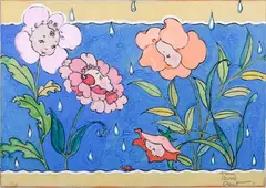 Children's Face in Flowers by Fern Bisel Peat, Gouache on illustration board, offered Jun 2015